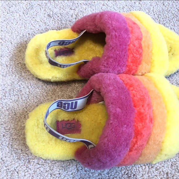 UGG fluff yeah slides slippers multicolor rainbow - Picture 4 of 8